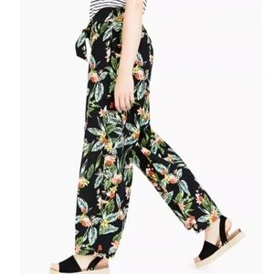 Charter‎ Club Linen Black w/ Jungle Print Women's Wide Leg Pants Tie Waste Small